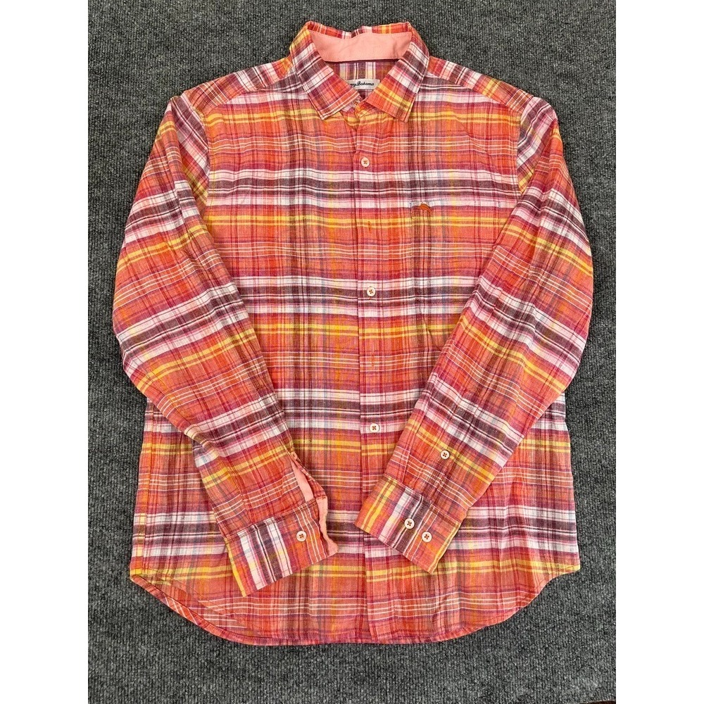 Tommy Bahama Island Zone Shirt Men's Medium Long Sleeve Plaid Check Linen Blend